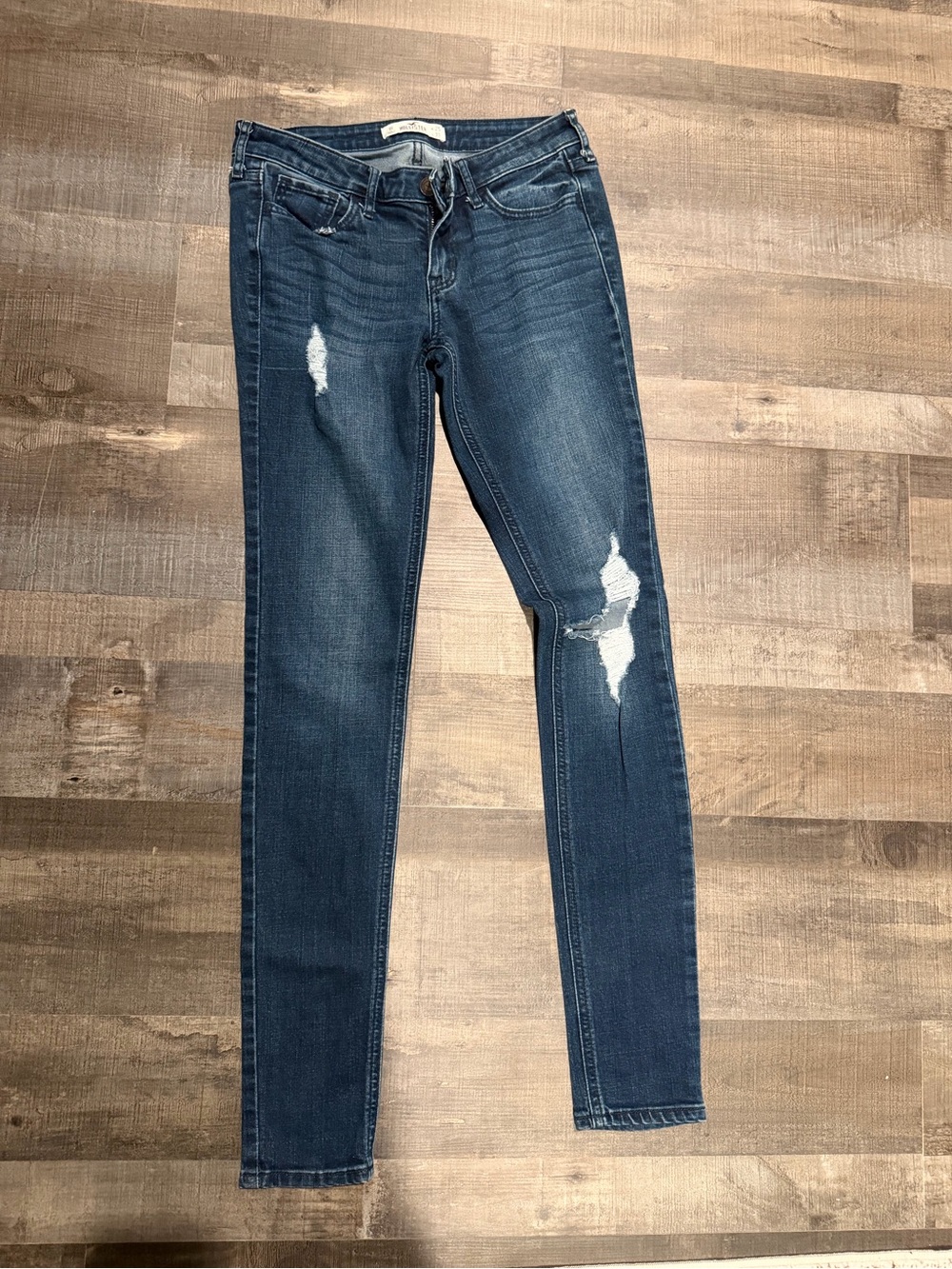 Hollister Mid/Dark Blue Distressed Skinny Jeans